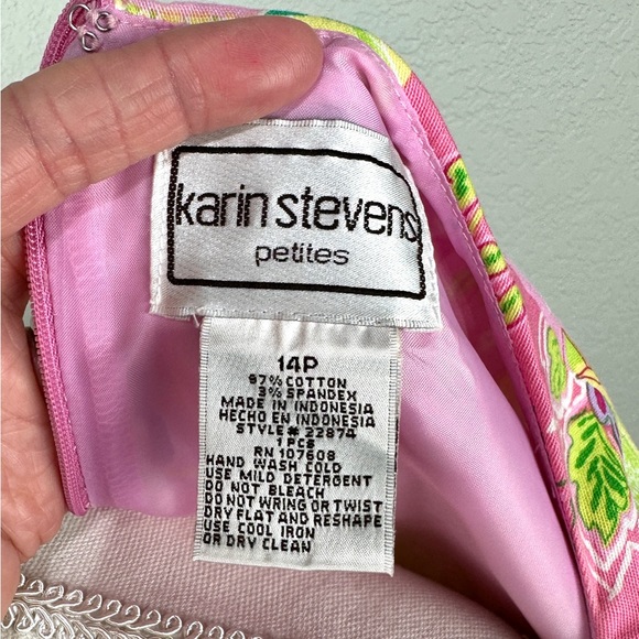 Karin Stevens, 14P Patchwork Floral Bow tie Midi Dress EUC - Picture 10 of 11